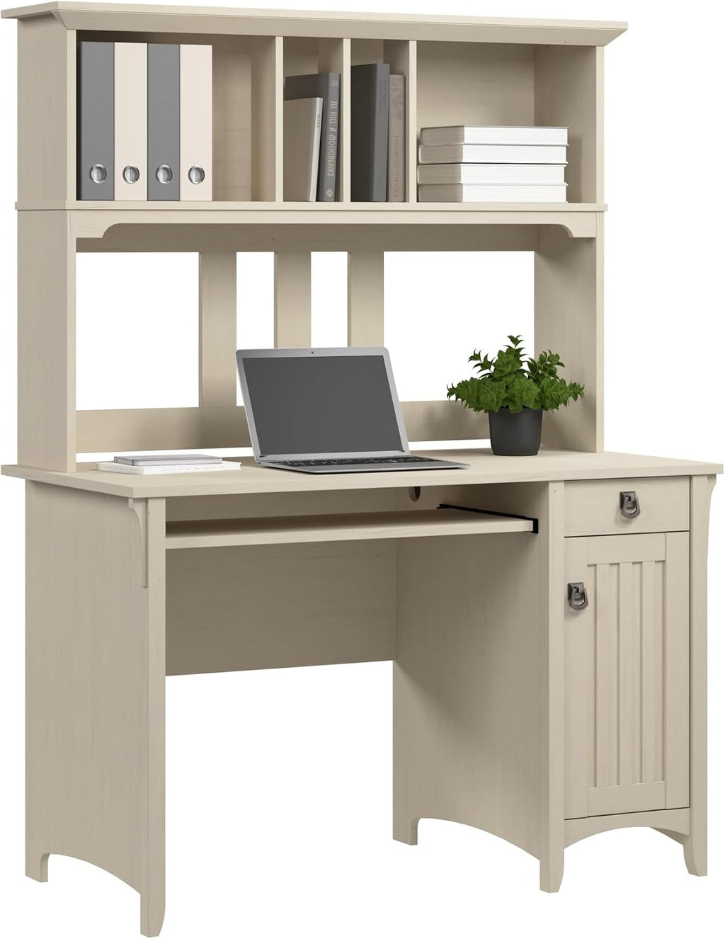 Bush Home Salinas Small Computer Desk with Hutch in Antique White