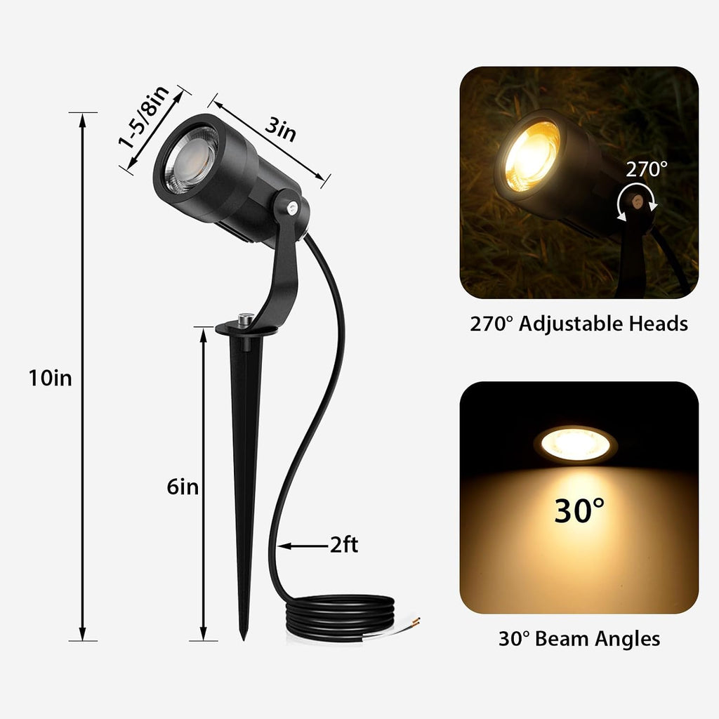 All-in-One Low Voltage Landscape Lighting Kit, 6W 3000K Outdoor LED Landscape Spotlights with 65W Transformer, 100FT 16/2 Wire & Connectors, Perfect for Yard, Garden, Deck, 12V-24V AC/DC, 12Pack