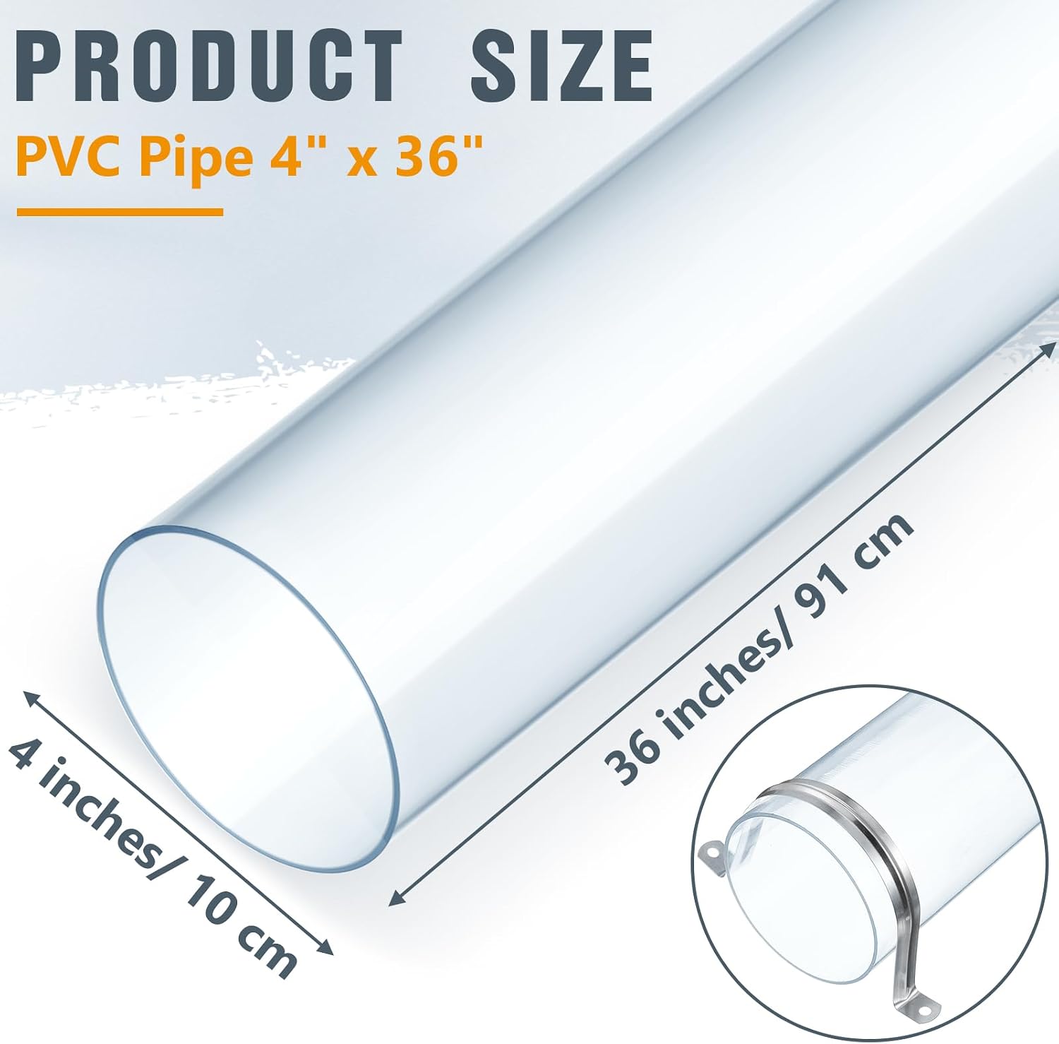 Sasylvia 6 Sets Dust Collection Clear PVC Pipe 4 x 36 Inches Long Rigid Clear Tube with Rigid Strap Clamp Heavy Duty Unbreakable Plastic Pipe Stainless Steel U Bracket for Dust Collection