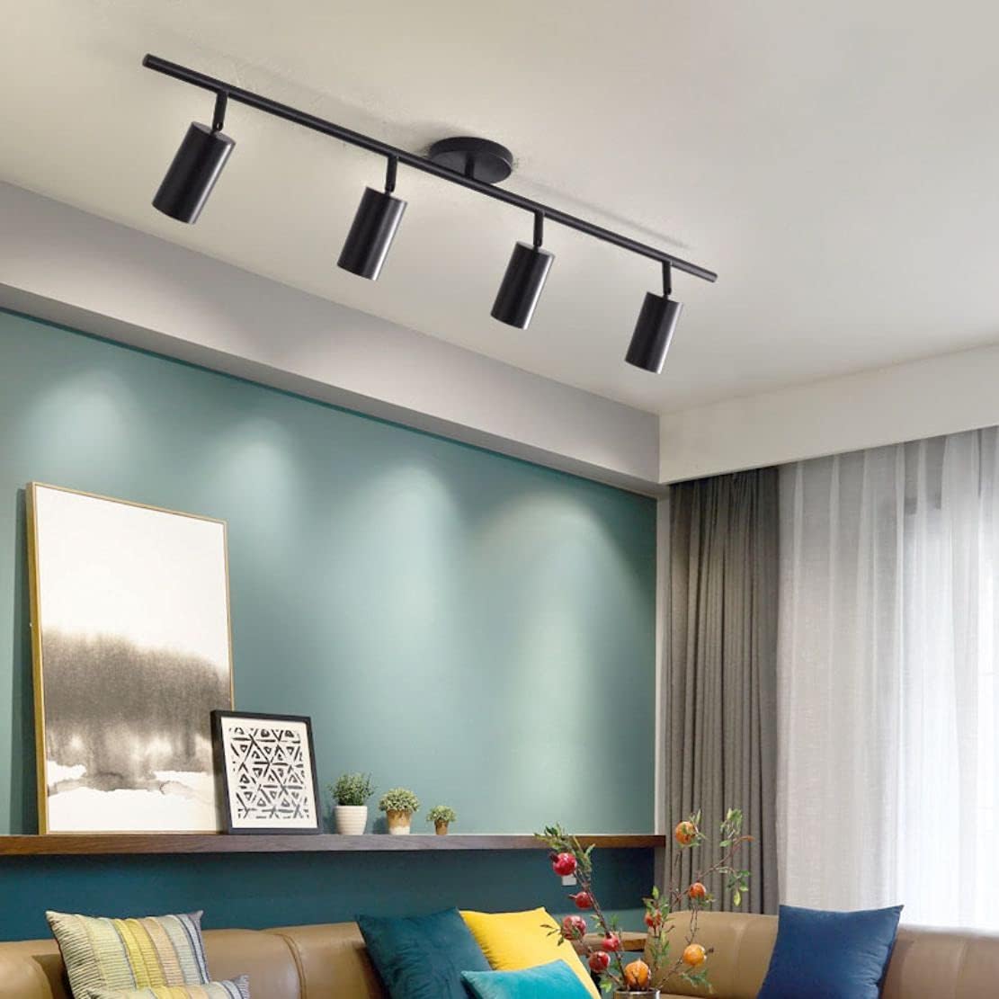KCO Lighting 4-Light Black Track Lighting Fixtures Ceiling Flexible Mid Century Modern Led Track Light Dimmable Indoor Ceiling Spotlight Kitchen Flush Mount Track Lighting (4-Light)