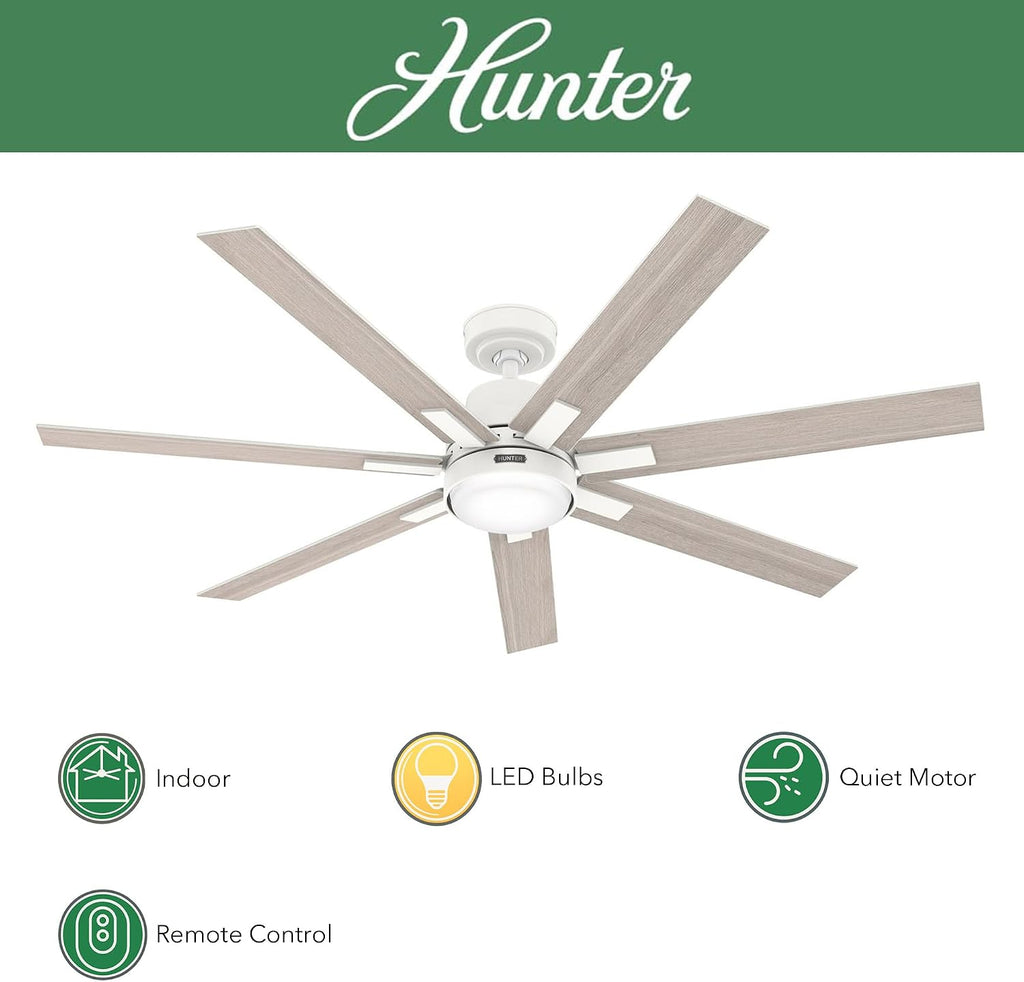 Hunter Fan 60 inch Indoor Ceiling Fan with Light and Remote, White Ceiling Fan for Bedroom, Living Room, Office, Kitchen, 6 Blades (Renewed)