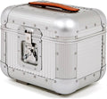 FPM MILANO Bank Vanity - Made in Italy Aluminum & Leather Framed Cosmetic Case - Personal Size - Moonlight Silver