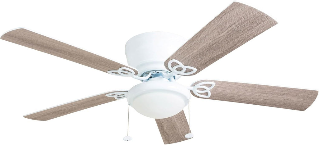 Prominence Home Benton Traditional 52 Inch Ceiling Fan with Light, LED Flush Mount Ceiling Fan, Indoor Fan with 5 Blades, White and Gray Oak Blade Finish Options, White (50852-01)