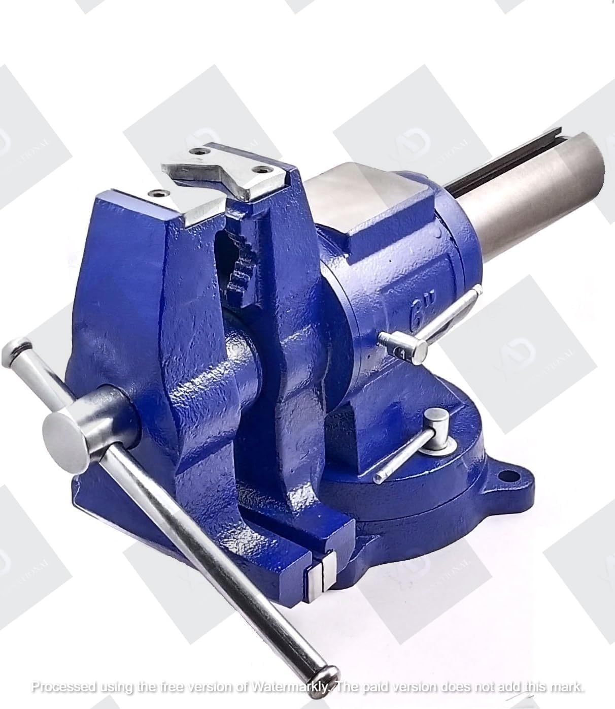 A.D. International 6' Heavy Duty Bench Vise, Double Swivel Rotating Vise Head/Body Rotates 360°,Pipe Vise Bench Vices 30Kn Clamping Force,for Clamping Fixing Equipment Home or Industrial Use