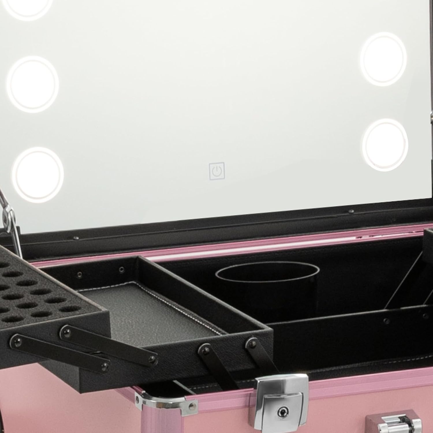 Rolling Makeup Train Case with Portable Makeup Vanity, Professional Protable Aluminum Alloy Trolley Salon Station with 3 Light Color for Women and Girls