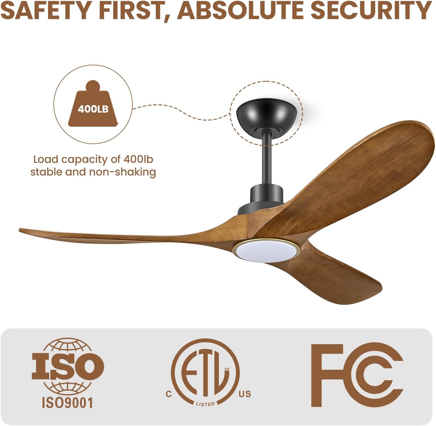 52 Inch Wood Ceiling Fans with Lights and Remote Control, Low Profile DC Motor Ceiling Fan with Light, Reversible 6 Speeds, 3CCT Dimmable LED, Noiseless Modern Fan for Bedroom Living Room Patio