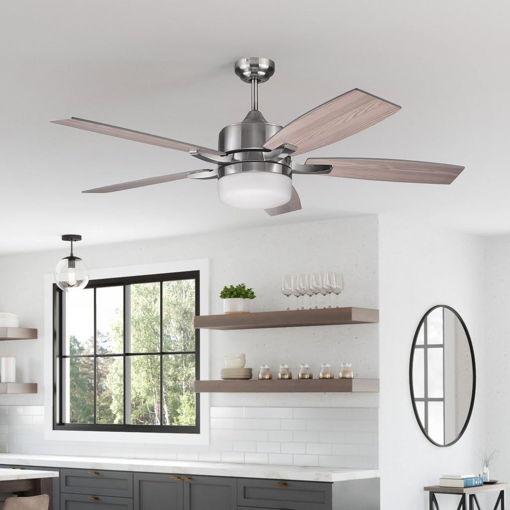 Design House 156621-BN Grayson 52-inch Five Blade Contemporary Indoor Ceiling Fan with LED Light Kit and Remote Control, Brushed Nickel