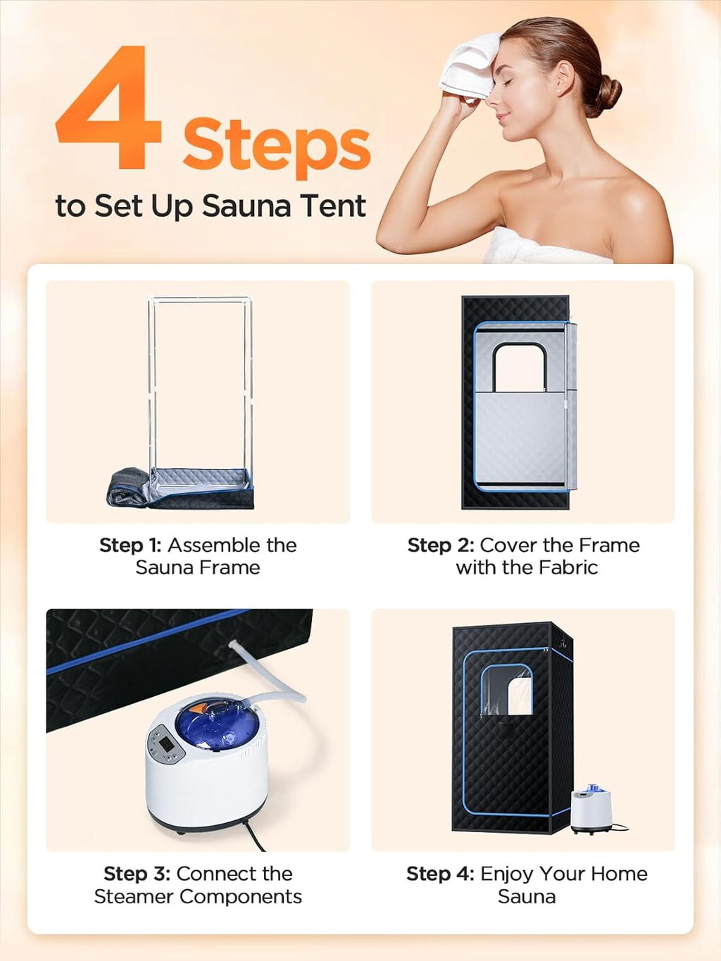 Portable Steam Sauna for Home | 71' Full Body Sauna Tent with 1200W 3L Steamer, 15 Heat Levels, Timer & Remote Control, Foldable Chair | Large Size for Adults, VOC-Free