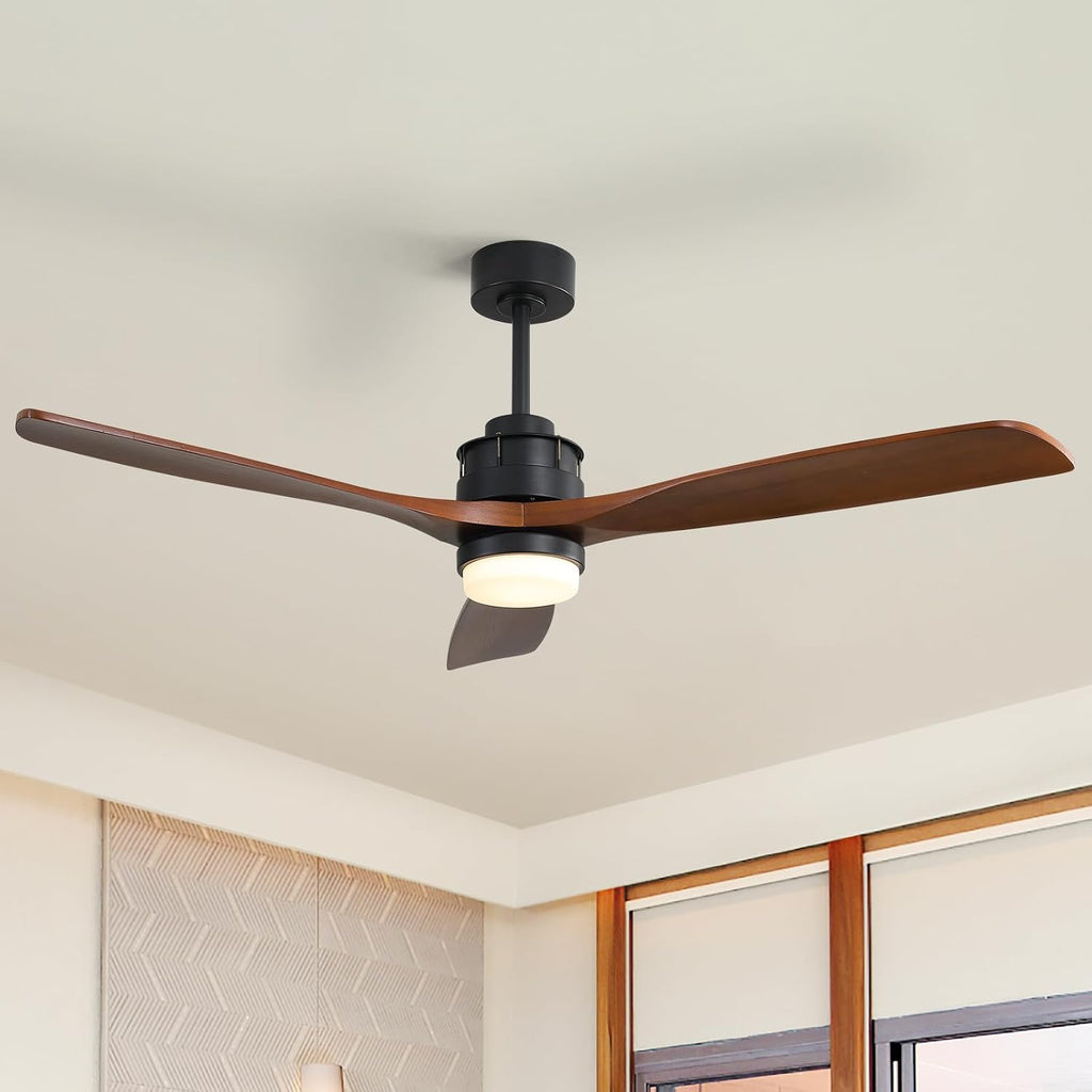 Sofucor 60 inch Ceiling Fan with Lights and Remote, Modern Large LED Wood Ceiling Fan for Indoor Living Room Bedroom Outdoor Patio Porch, Reversible DC Motor