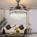 42' Crystal Fandelier Ceiling Fan, Brown Crystal Chandelier Fan, Ceiling Fans with Retractable Blades Lights and Remote with 3 Colors 3 Speeds for Dinning Room Bedroom
