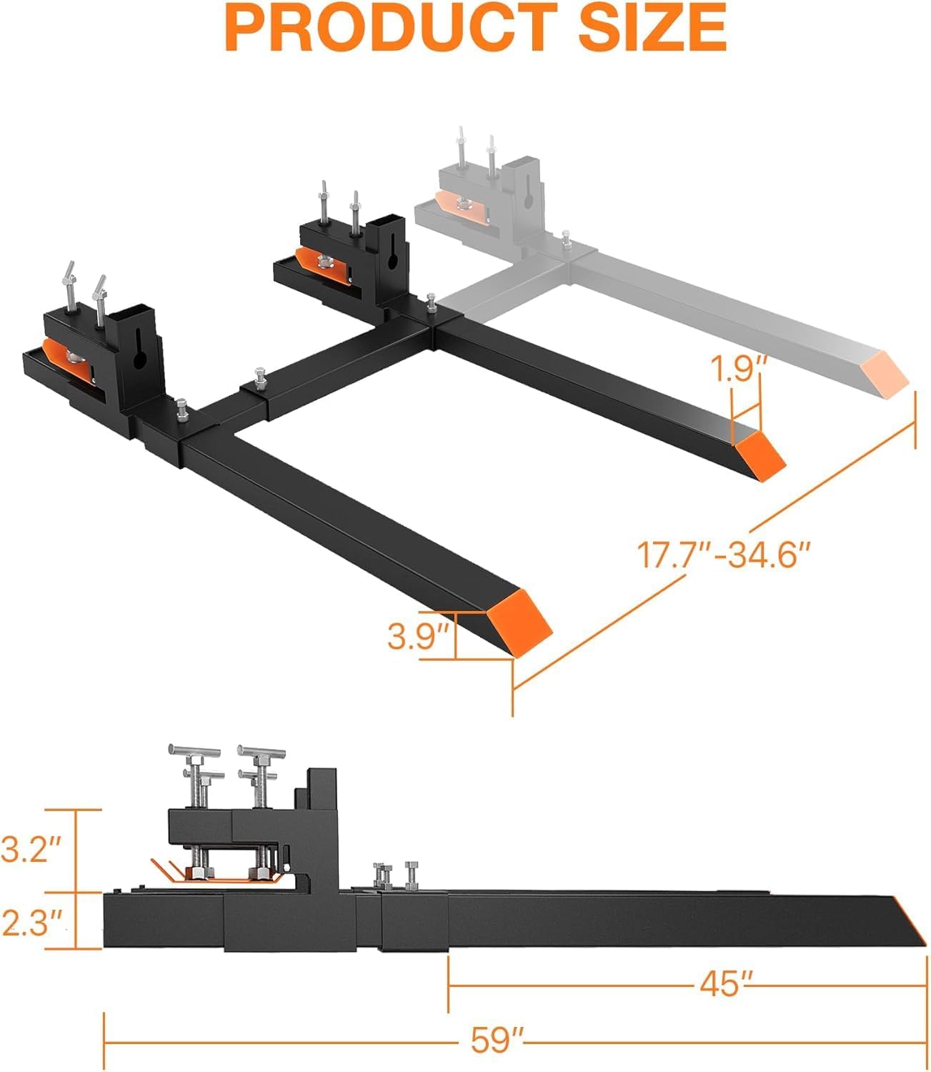 GarveeLife 60' Pallet Forks 4000 Lbs Clamp-On Pallet Forks With Adjustable Stabilizer Bar, Tractor Bucket Forks Heavy Duty Front Loader Forks, Fork Attachment for Skid Steer