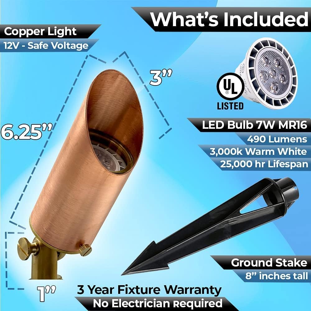 Brass Spot Lights Outdoor LED Landscape Lights – 109 Professional Grade Copper 12V Low Voltage Landscape Lighting with Bulbs 7W IP 65 Waterproof Metal Up Light for House Pathway Trees Plants (4 Pack)