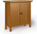 SIMPLIHOME Redmond Storage Cabinet - 32 inch Wide Solid Wood 2-Shelf Low Storage Cabinet in Light Golden Brown, Transitional Accent Cabinet for Entryway with Adjustable Shelves and Tapered Legs