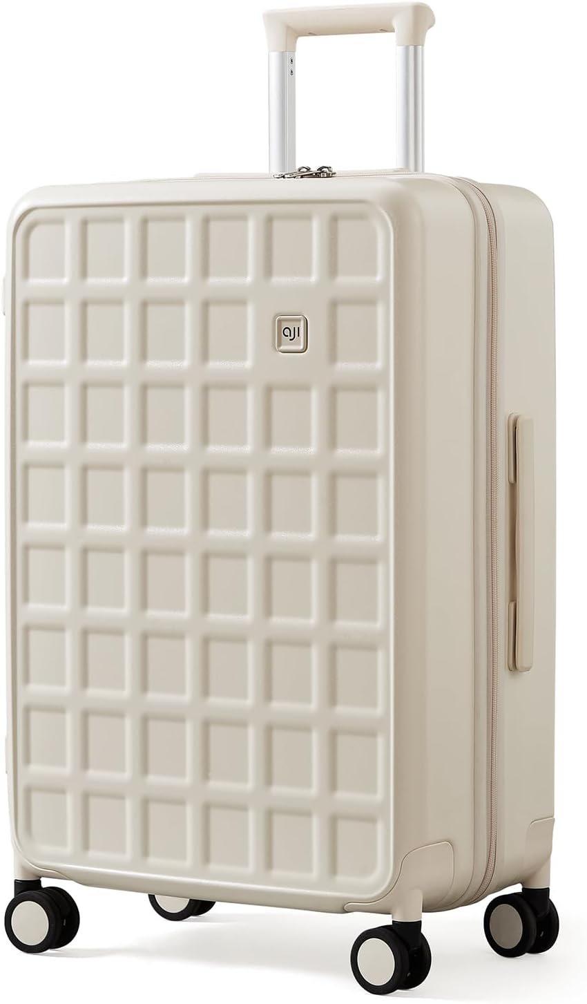 Checked 24 inch Luggage with 8 Spinner Wheels, Large Suitcase with TSA Lock, 100% Lightweight PC Hard Shell travel luggage Suitcases for Men Women, 24-Inch Checked-In, Coconut White
