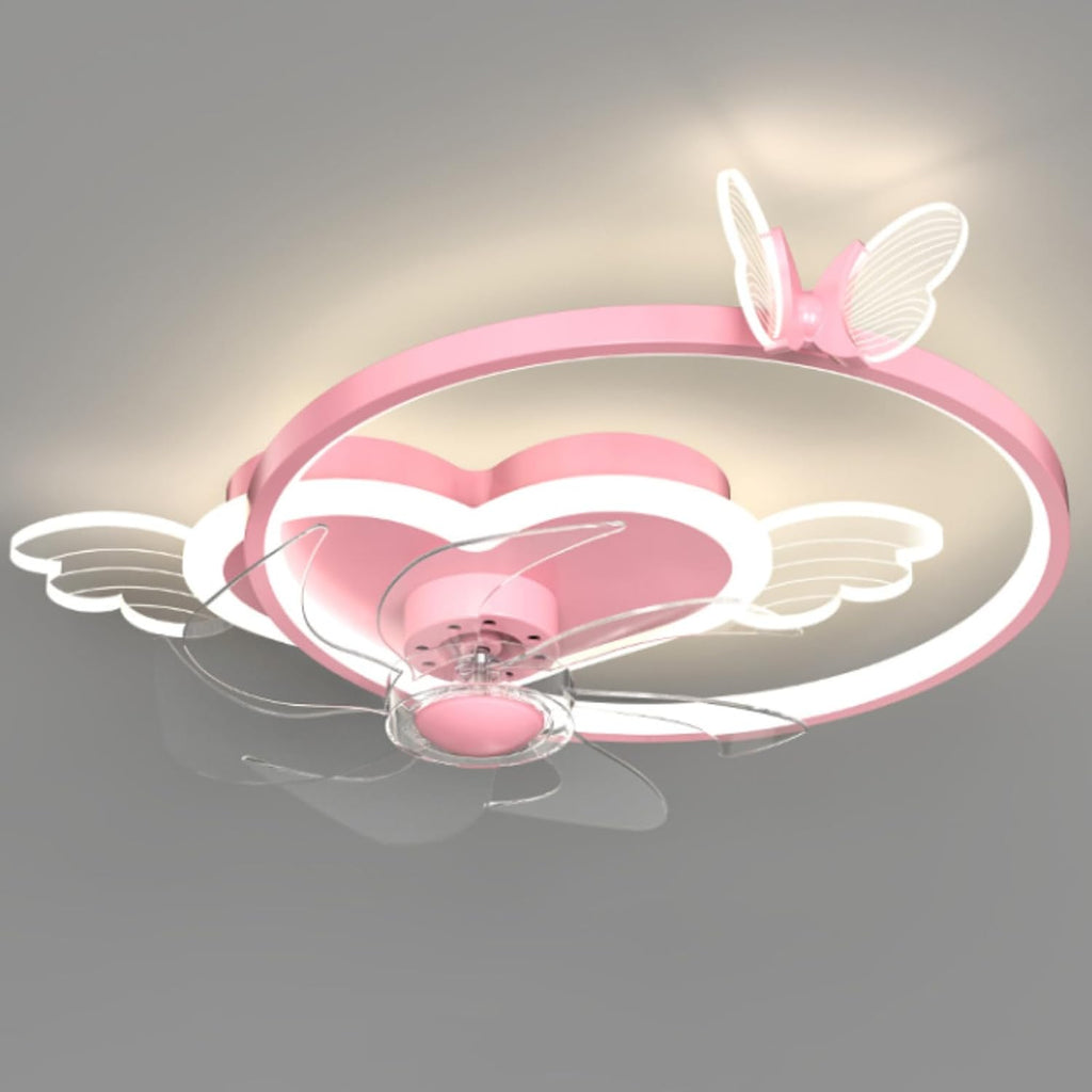 Butterfly Ceiling Fan with Light Pink Ceiling Fan with Light for Girls Room Heart Shape Dimmable LED Fan Light with Remote Control Kids Bedroom Ceiling Fan, 6 Speed Reversible Fan