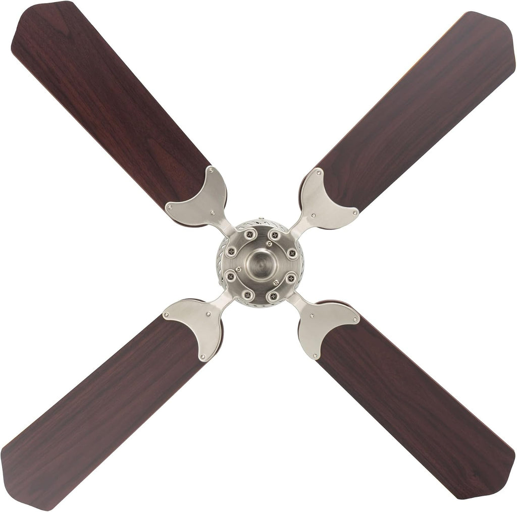 RecPro RV 12V Ceiling Fan | 4-Blade | 4-Speed | Near Silent Operation | Reversing Direction Wall Control (Brushed Nickel: Cherry Blades, 42')