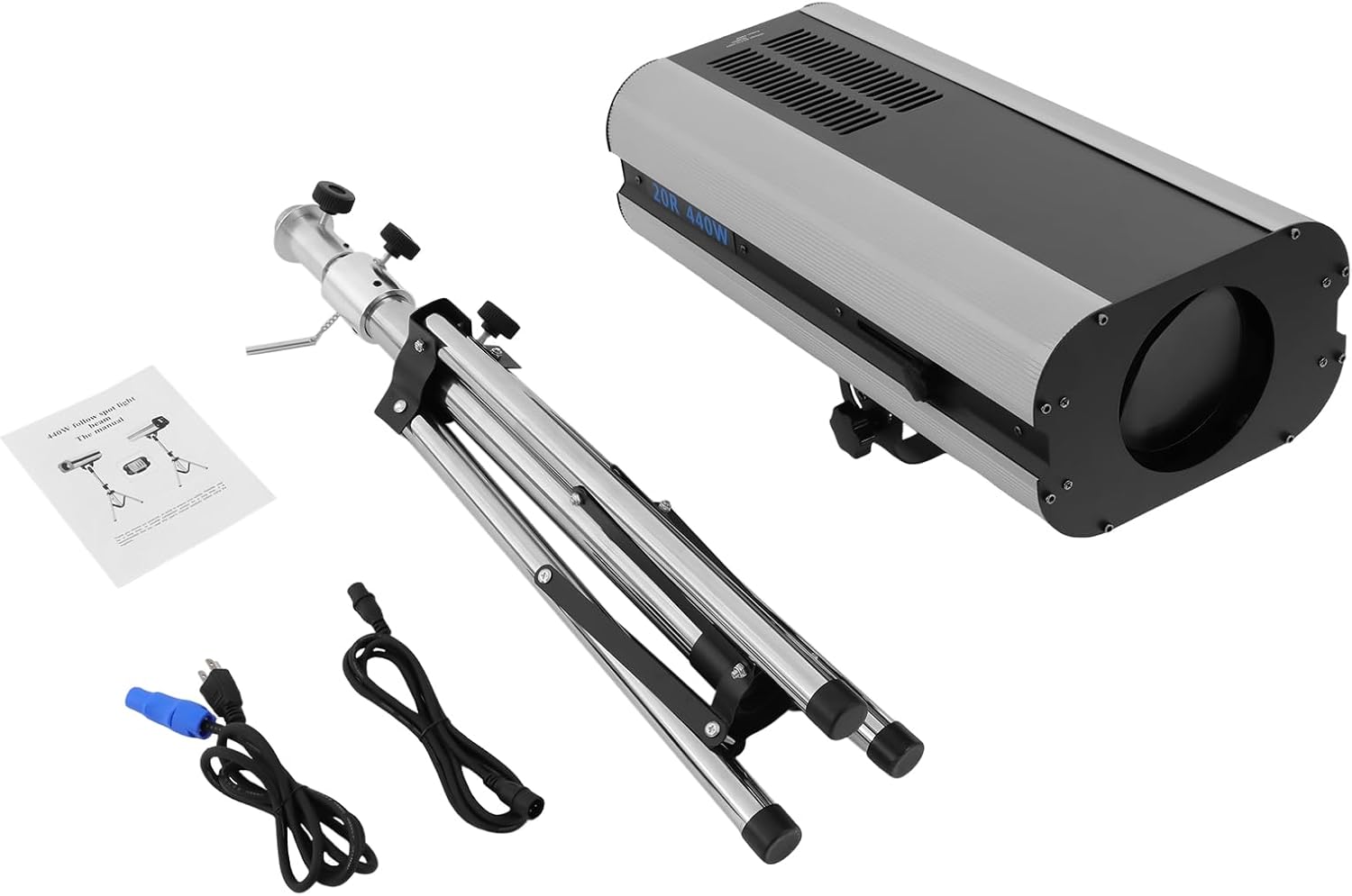 440W Stage Spotlight Withtripod Stand, LED Stage Light DMX and Manual Control, Adjustable Aperture Color Temperature 328.08-393.7ft Beam Distance, Follow Spotlight for Theatres, Parties