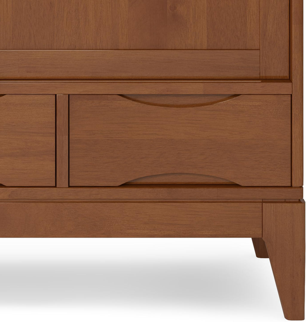 SIMPLIHOME Harper Solid Wood 48 inch Storage Cabinet in Teak Brown (Set of 2) for the Living Room, Entryway and Family Room