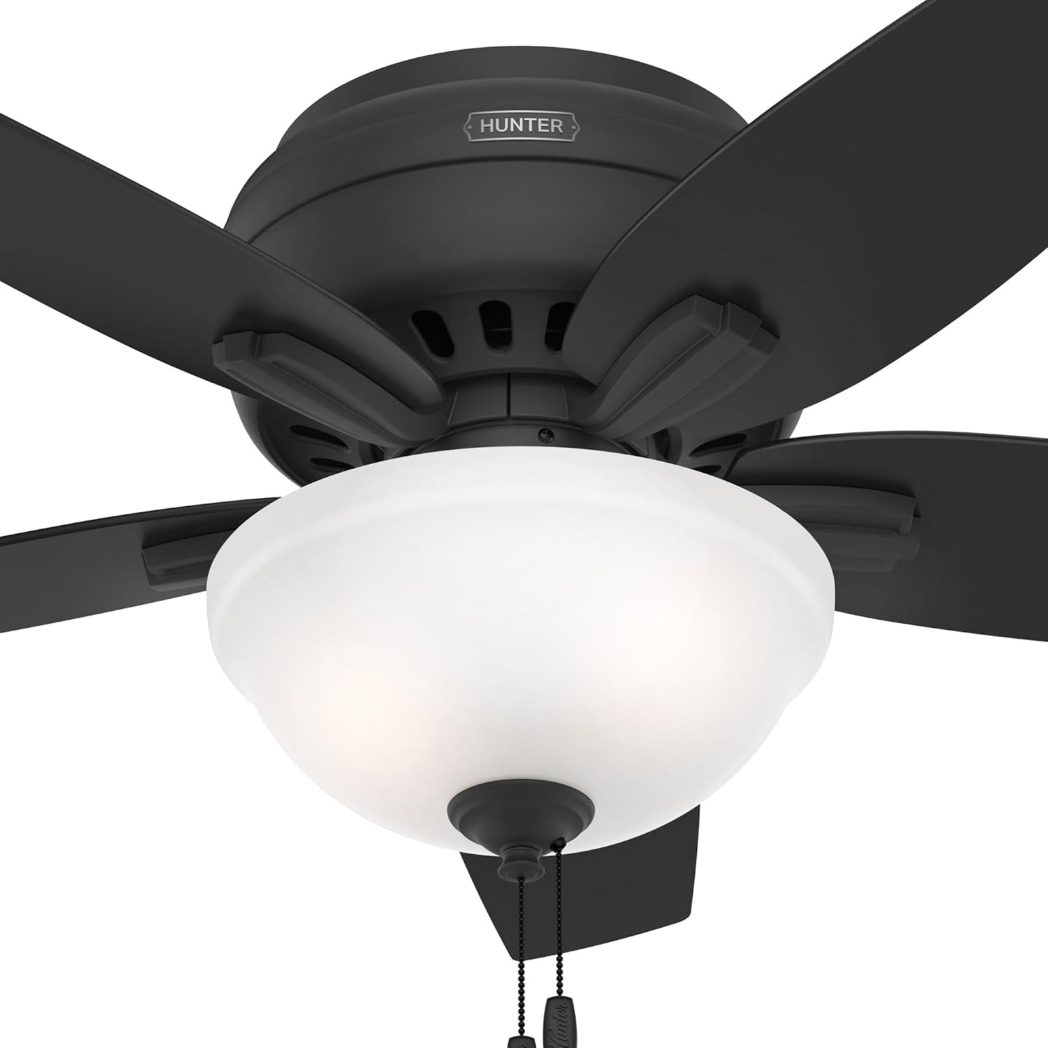 Hunter 42 inch Indoor Ceiling Fan with LED Light - Black Ceiling Fan with Pull Chain, For Bedroom or Living Room, Low Profile Flush Mount, No Remote, 5 Blades - Newsome 52394, Matte Black
