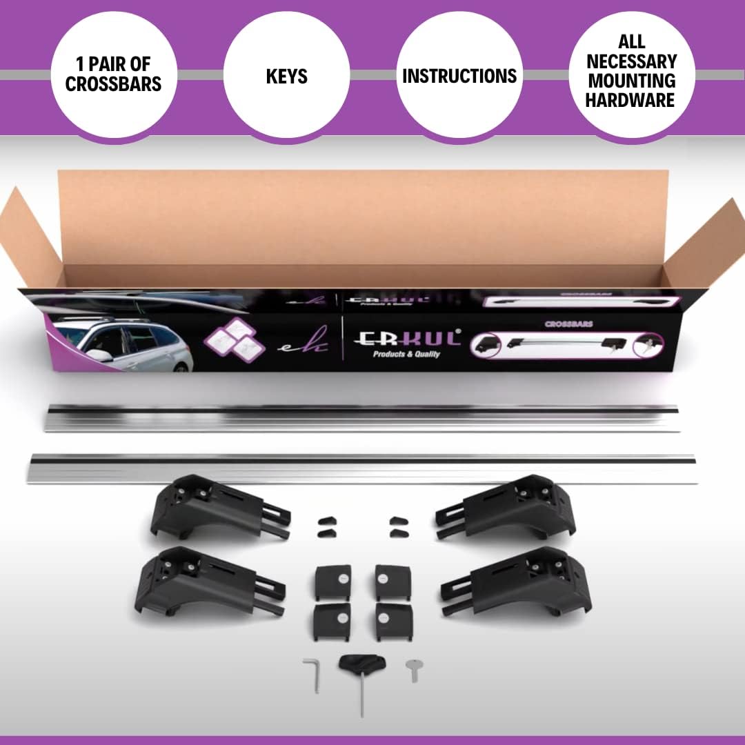 ERKUL Roof Rack Cross Bars for Mercedes Benz GLA 2014-2020 | Aluminum Crossbars with Anti Theft Lock for Rooftop | Compatible with Flush Rails - Silver