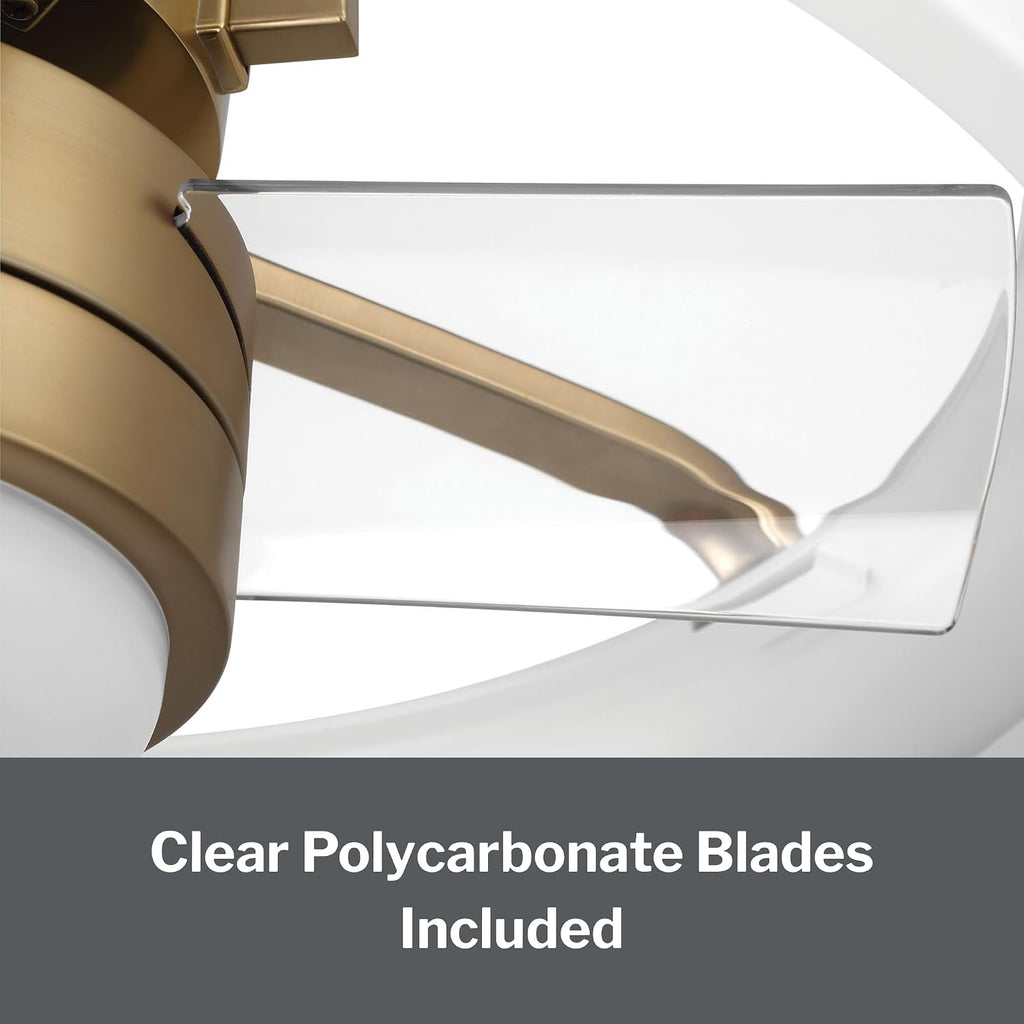 Craftmade TYL24WSB3-NWF Taylor 24 Inch 3 Blade Ceiling Fan | White and Satin Brass Finish with Clear Acrylic Blades | Integrated 1167 Lumens LED 3000K | Remote Included | DC Motor Indoor Fandelier