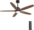 WINGBO 54' Ceiling Fan with Light - 5 Carved Solid Wood Blades, 6-Speed Reversible DC Motor, Dimmable, 3CCT, Noiseless Remote Control Ceiling Fans with Lights for Bedroom Living Room, Black and Wood