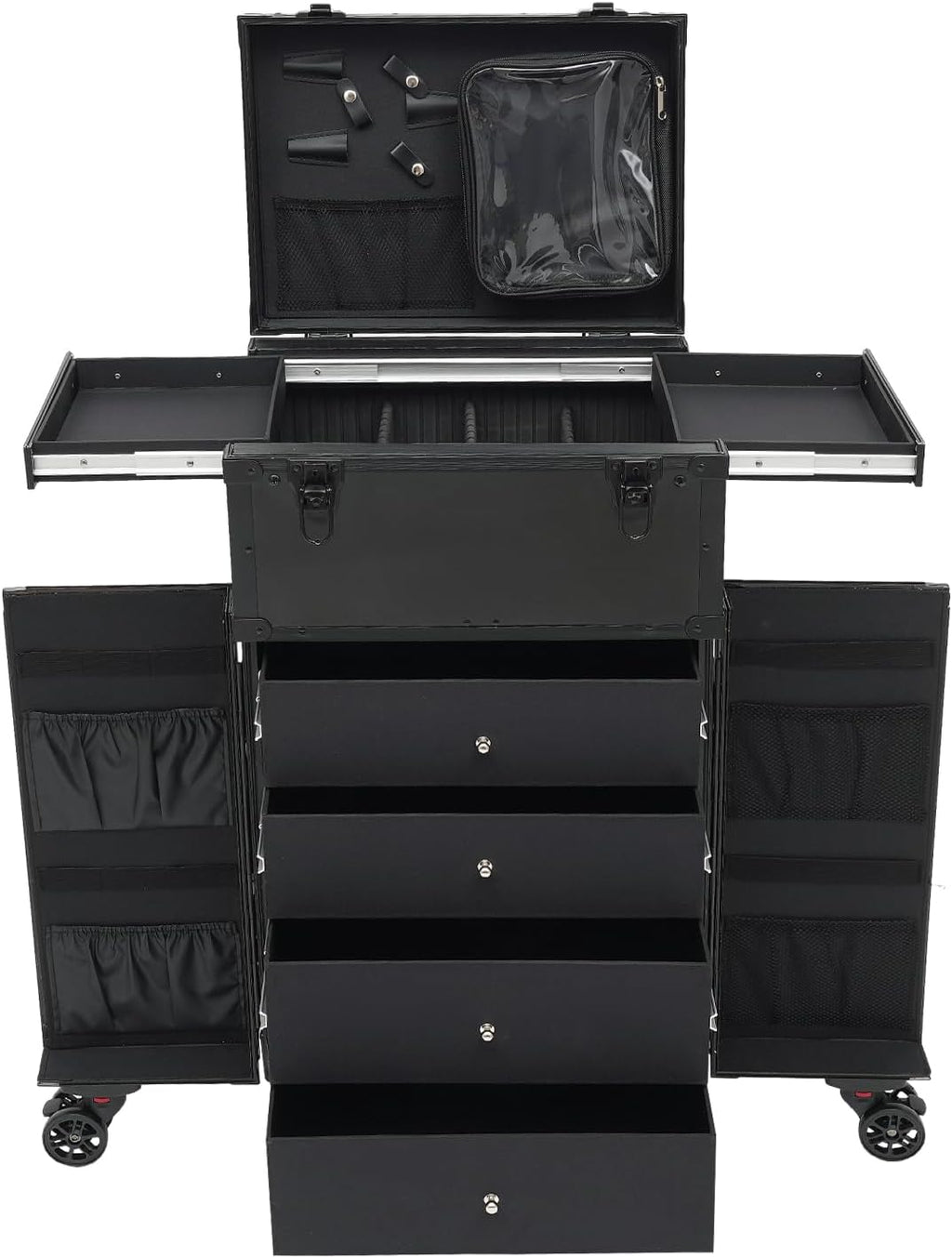 Rolling Makeup Train Case Professional Cosmetic Trolley Makeup Travel Organizer with Wheels Black 15.75 * 11.81 * 31.5in