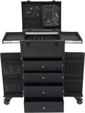 Rolling Makeup Train Case Professional Cosmetic Trolley Makeup Travel Organizer with Wheels Black 15.75 * 11.81 * 31.5in