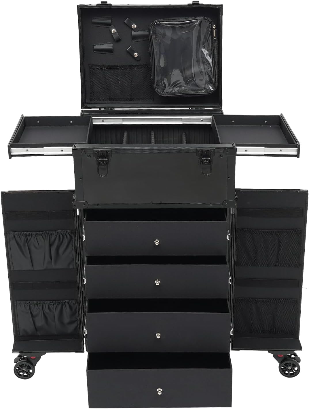 Rolling Makeup Train Case Professional Cosmetic Trolley Makeup Travel Organizer with Wheels Black 15.75 * 11.81 * 31.5in