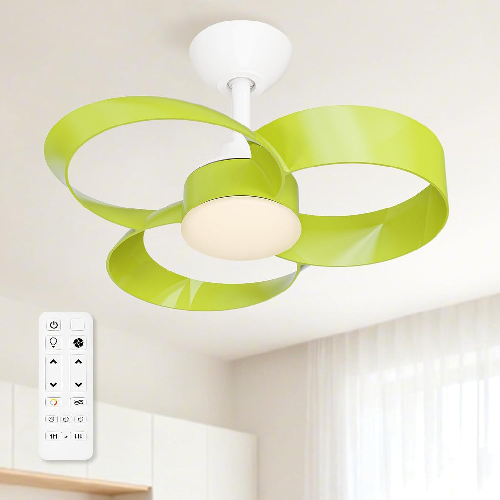 FANX 22 Inch Ceiling Fan with Light and Remote, Quiet DC Motor, Dimmable LED, Reversible 3-Speed Control, Easy Installation Downrod Fan for Small Rooms (Green)