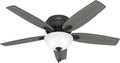 Hunter 52 inch Indoor Ceiling Fan with LED Light - Black Ceiling Fan with Pull Chain, For Bedroom or Living Room, Low Profile Flush Mount, 5 Blades, Includes Bulbs - Newsome 52396, Matte Black