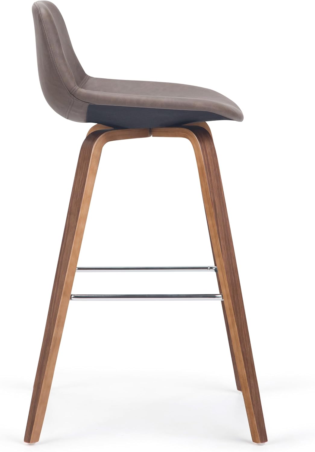 SIMPLIHOME Randolph Counter Stools (Set of 2) - 28 Inch Seat Height Upholstered Bentwood Kitchen Seats in Distressed Chocolate Brown Vegan Faux Leather, Mid Century Modern Seating with Chrome Footrest