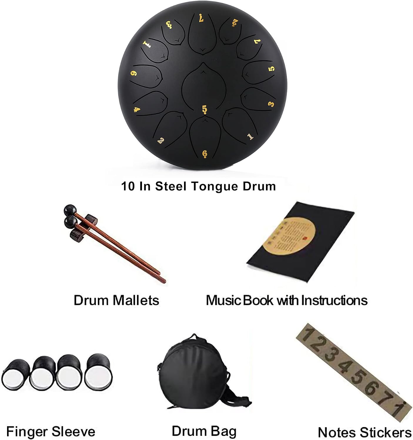 Steel Tongue Drum C Major， 12 inch 13 Notes Children Tongue Drum Handpan Drum， Percussion Instrument kit with Drum Mallets， Note Stickers， Finger Picks， Mallet，Vermilion Red-12 inches 13 Tones