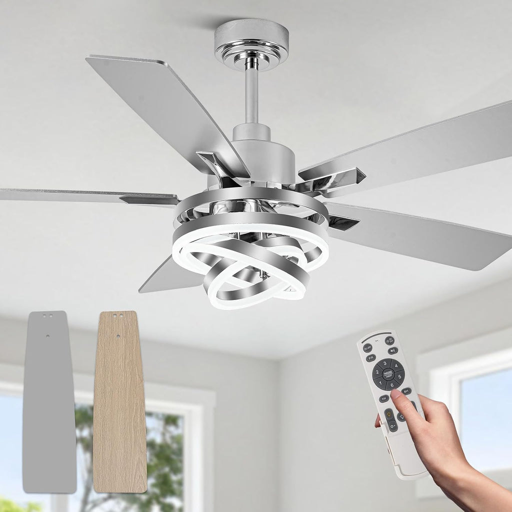 52' Modern Ceilling Fan with Light Chandelier Fan Dimmable Led Fandelier Ceiling Fan with Light for Bedroom, Living Room