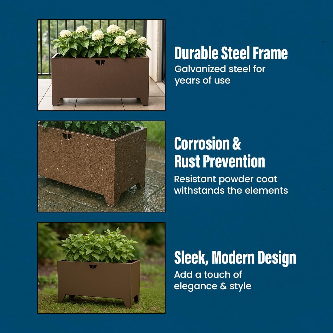 Tarter Rectangle Modern Planter for Outdoor Plants with Tools Included - 16.5 in. H x 32.50 in. L x 16.25' D - Large Raised Garden Bed Planter Box with Galvanized Steel - Lawn & Gardening Essentials