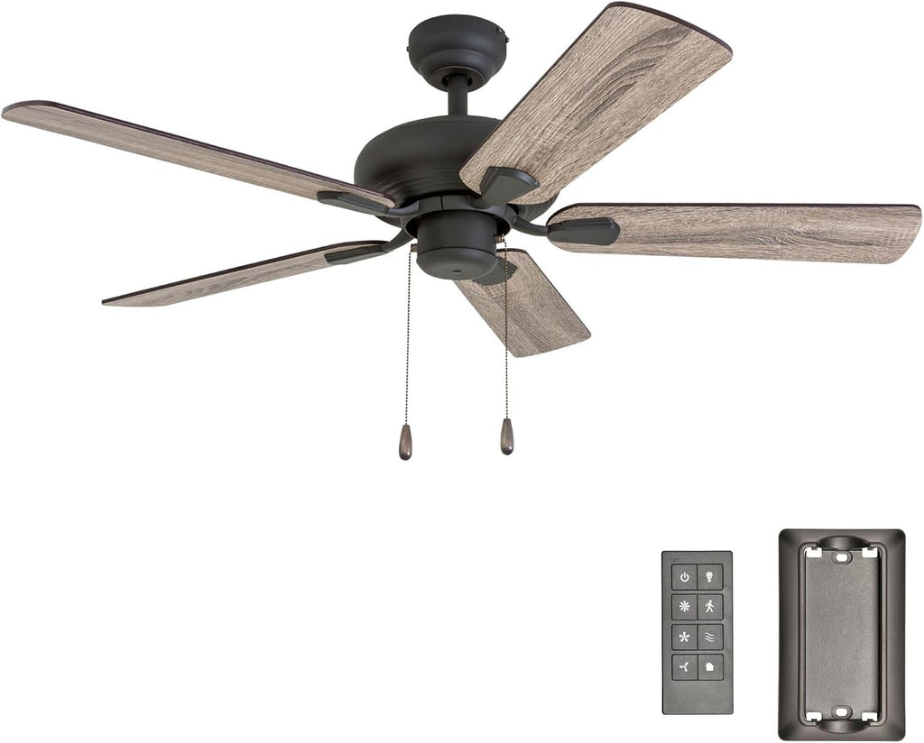 Prominence Home Russwood, 42 Inch Farmhouse Ceiling Fan with No Light, Remote Control, Three Mounting Options, 5 Dual Finish Blades, Reversible Motor - 50751-01 (Bronze)