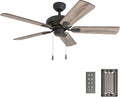 Prominence Home Russwood, 42 Inch Farmhouse Ceiling Fan with No Light, Remote Control, Three Mounting Options, 5 Dual Finish Blades, Reversible Motor - 50751-01 (Bronze)