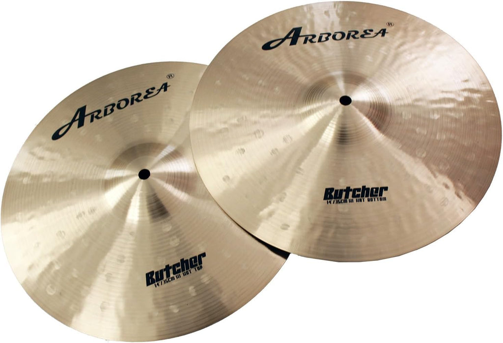 Arborea B20 Bronze Alloy Cymbal Set Butcher Series 5pcs 14'Hihats 16'Crash 18' Crash 20' Ride, Handcrafted for Professional Drummers, Rich Tone & Durable Performance
