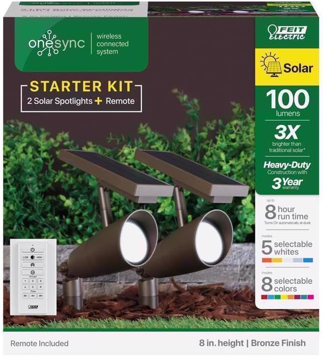 Feit Electric OneSync Bronze Solar Powered/Remote LED Spotlight 2 pk
