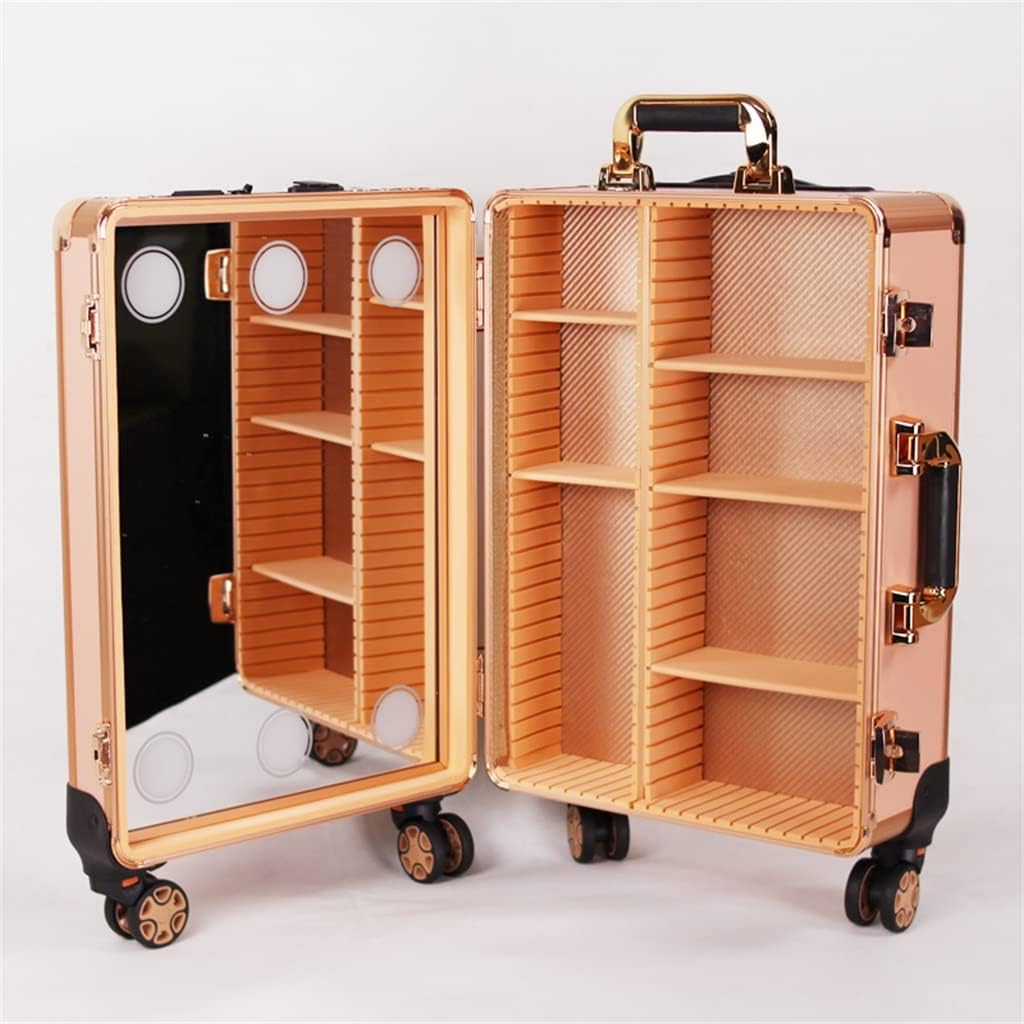 Hairdressing Makeup Case With Lamp And Ladies Barber Suitcase Wheels Trolley Tool Box