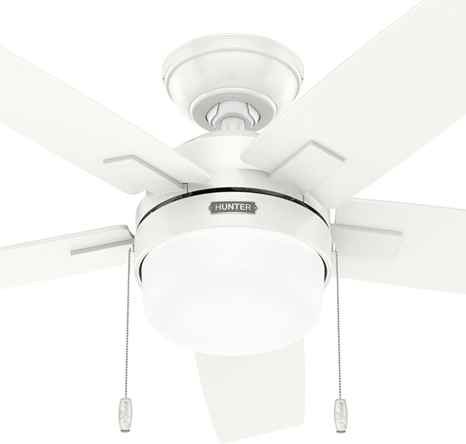 Hunter Fan 44 inch Fresh White Indoor Ceiling Fan with Light and Pull Chain for Bedroom, Living Room, Office, Basement, Kitchen (Renewed)