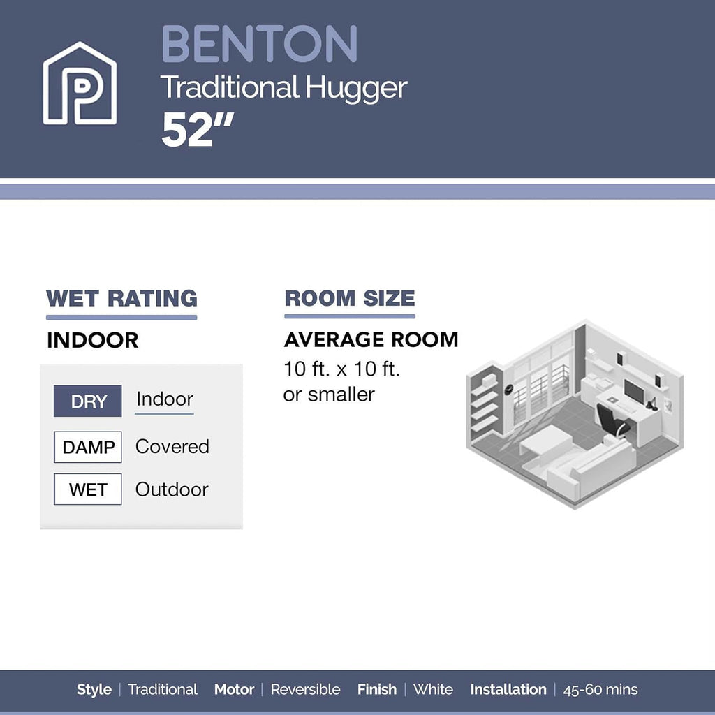 Prominence Home Benton Traditional 52 Inch Ceiling Fan with Light, LED Flush Mount Ceiling Fan, Indoor Fan with 5 Blades, White and Gray Oak Blade Finish Options, White (50852-01)