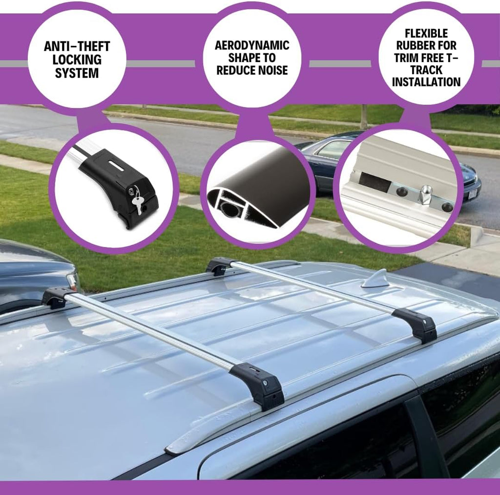 ERKUL Roof Rack Cross Bars for Audi Q3 2019-2025 | Aluminum Crossbars with Anti Theft Lock for Rooftop | Compatible with Flush Rails - Silver