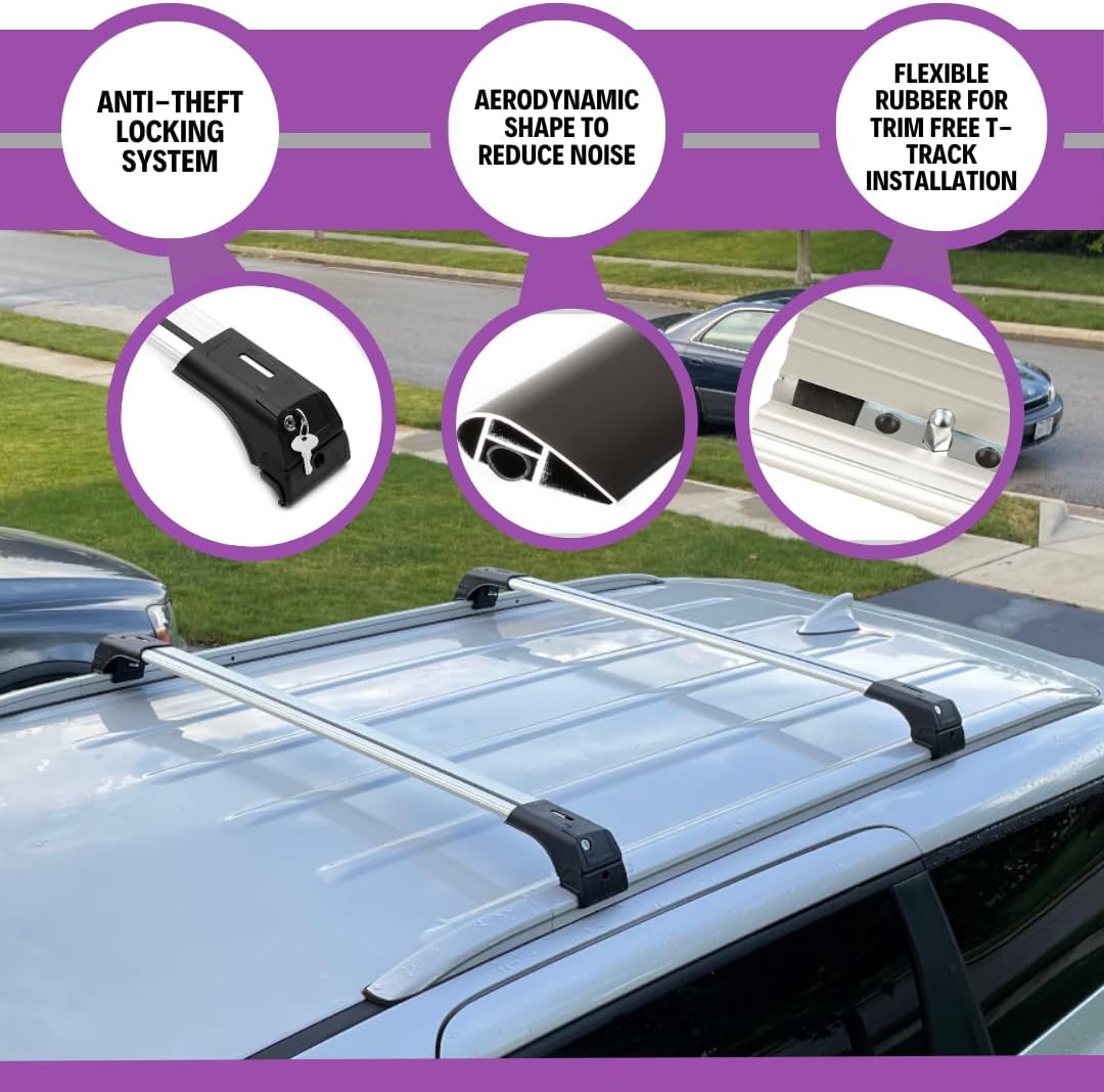 ERKUL Roof Rack Cross Bars for Buick Encore 2013-2022 | Aluminum Crossbars with Anti Theft Lock for Rooftop | Compatible with Flush Rails - Silver