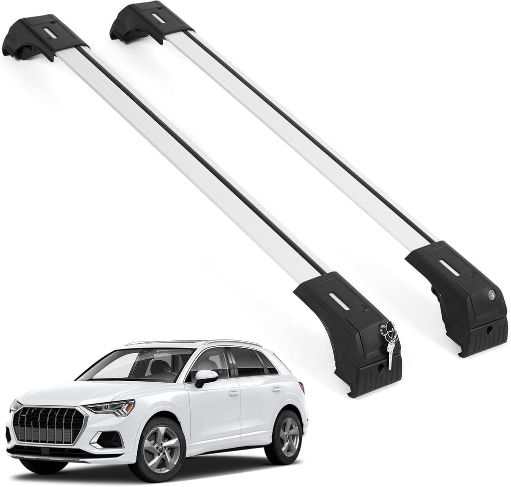 ERKUL Roof Rack Cross Bars for Audi Q3 2012-2018 | Aluminum Crossbars with Anti Theft Lock for Rooftop | Compatible with Flush Rails - Silver