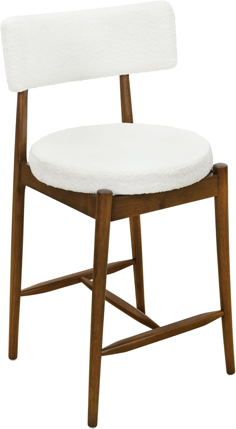 Christopher Knight Home Ebany 25.50' H Barstools Set of 2, Upholstered Counter Stool, Comfy Backrest Kitchen Stool, Rubberwood Frame Stool Chair, Bistro Chair for Kitchen Dining Room, Beige+Brown