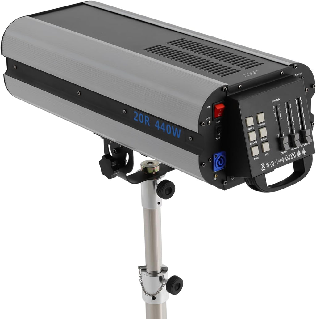 Professional 440W Beam Spotlight with Tripod, DMX & Manual Control, Adjustable 4-5ft Stand for Stage, Club, Concert, Wedding & Party Lighting