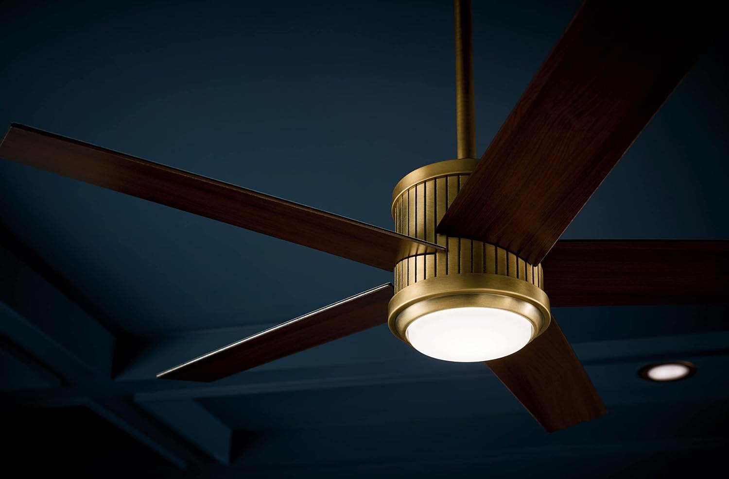 Kichler Brahm 48 in Indoor Ceiling Fan with LED Light, 3-Speed AC Motor with Reversible Blades and Handheld Remote in Natural Brass, for Living Room, Dining Room, Kitchen and Bedroom, 300048NBR