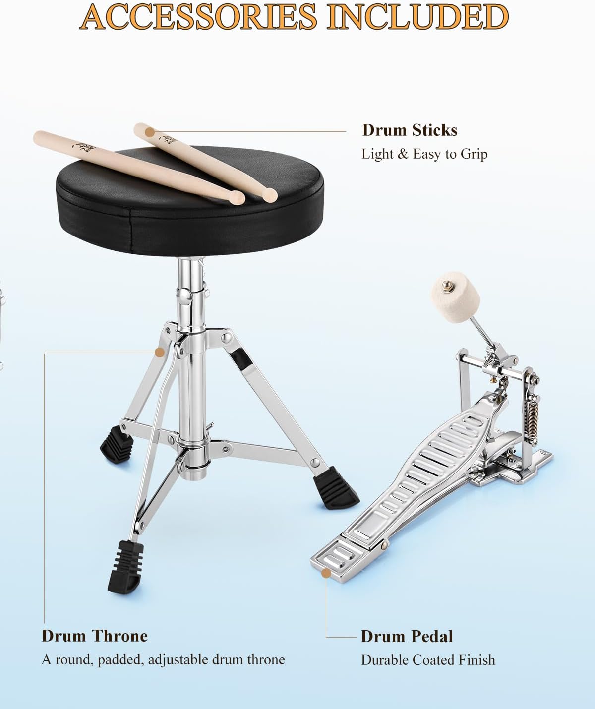 Kids Drum Set Eastar 3-Piece for Beginners, 14 inch Drum Kit with Adjustable Throne, Cymbal, Pedal & Two Pairs of Drumsticks, Junior Drum Set with Bass Tom Snare Drum, Metallic Sky Blue