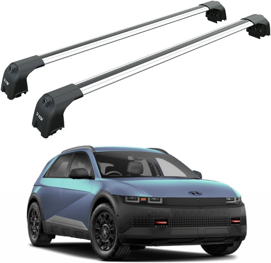 Roof Rack Cross Bars for Hyundai Ioniq 5 (2025–Up) – Fits Flush/Integrated Roof Rails, Rail-Clamp Mount, 330 lbs Capacity, Aluminum T-Slot Bars, Lockable, Heavy-Duty No-Drill Installation (Silver)